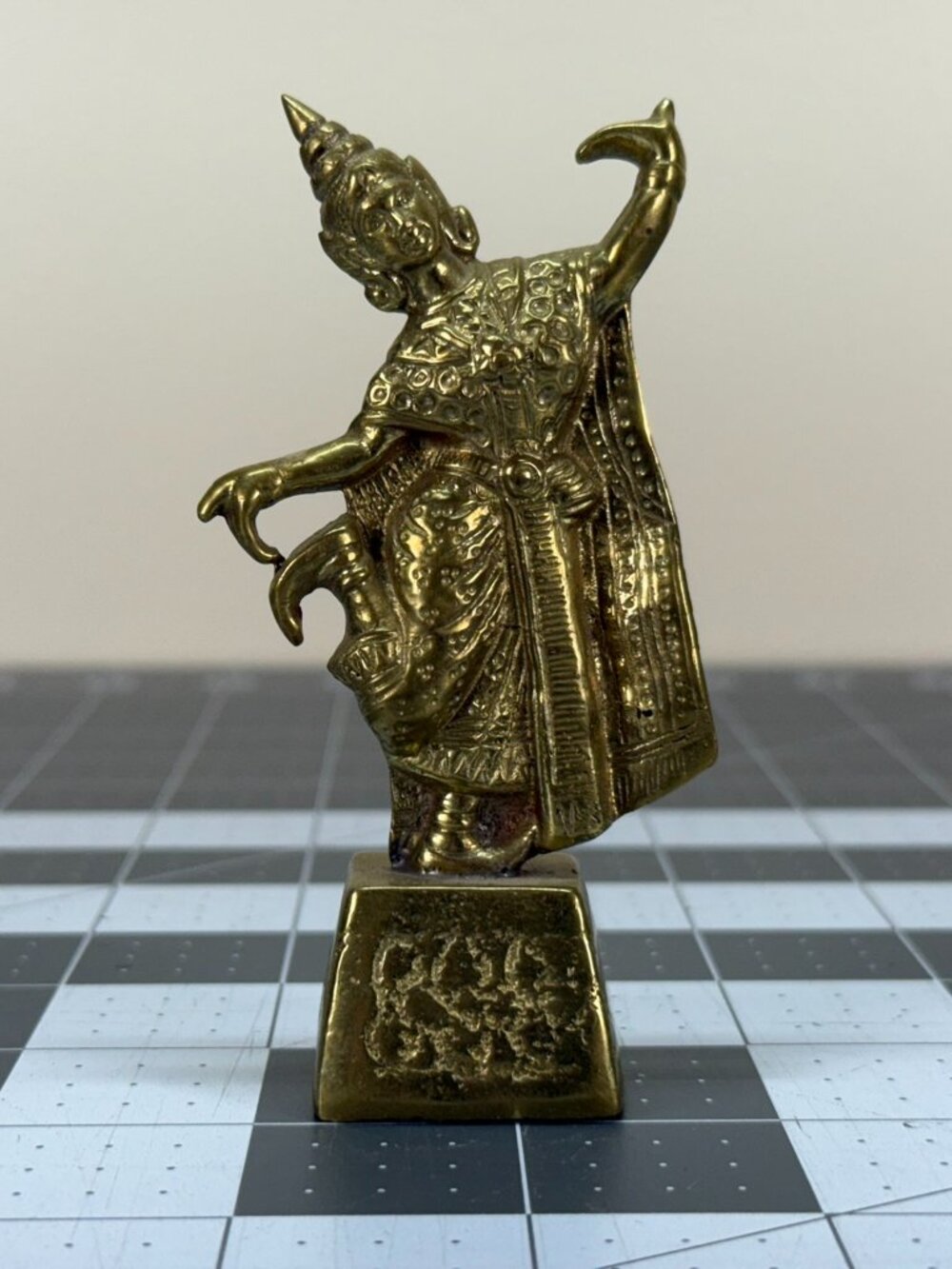 Vintage Mid Century Solid Brass Thai Temple Dancer Miniature 4 Inch Statue